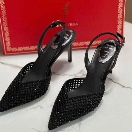 Le Silla 80mm Gilda Crystal-Embellished Slingback Heels Pumps Pointed Toe Black