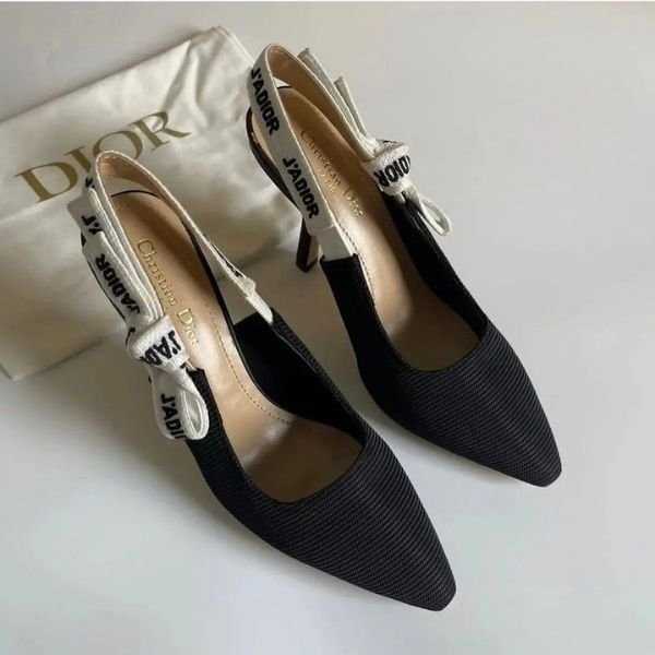 268 Christian Dior J'adior Slingback Heels Pointed Toe Plain Black - Image 1