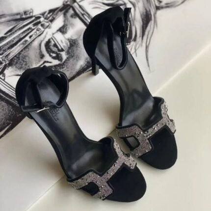 Hermès Premiere 70 Sandals Heels Ankle Strap Crystal Black