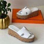 Hermès Luce Cork Platform Sandals White
