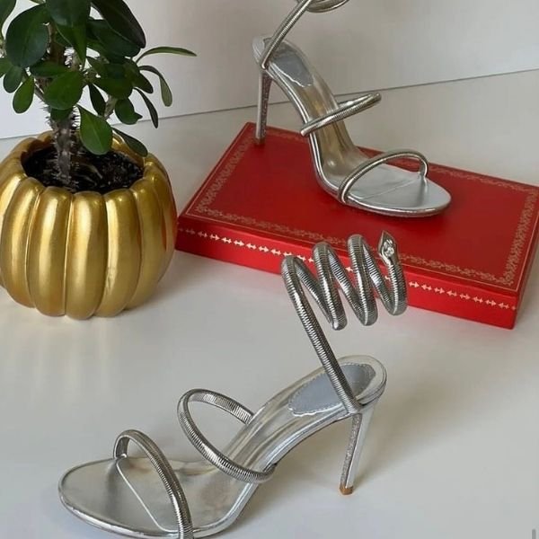 350 René Caovilla 105mm Cleo Sandals High Heels Silver - Image 1