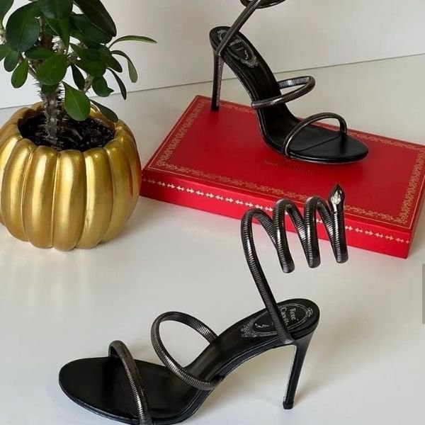 354 René Caovilla 105mm Cleo Sandals High Heels Black - Image 1