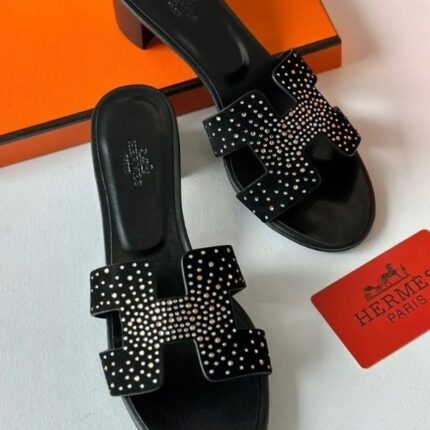 Hermès Embellished Strass Oasis Oran Heeled Sandals Black