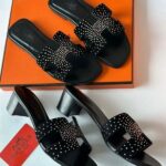 Hermès Embellished Oran Flat Sandals Black - Image 3