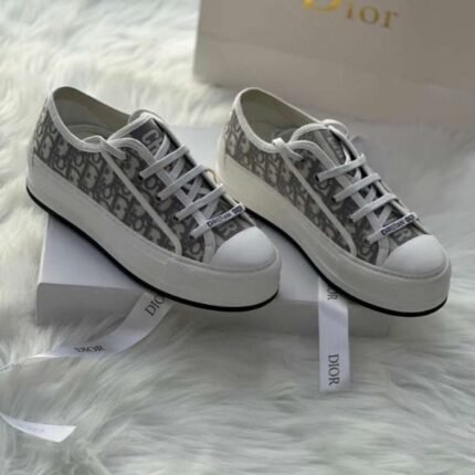 Christian Dior Walk'n'Dior Platform Sneakers Trainers Casual Embroidered Cotton Stone Gray