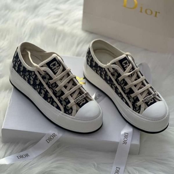361 Christian Dior Walk'n'Dior Platform Sneakers Trainers Casual Embroidered Cotton Deep Dark Gray - Image 1