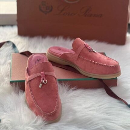 Loro Piana Women's Charm Suede Mules Slip On Shoes Pink