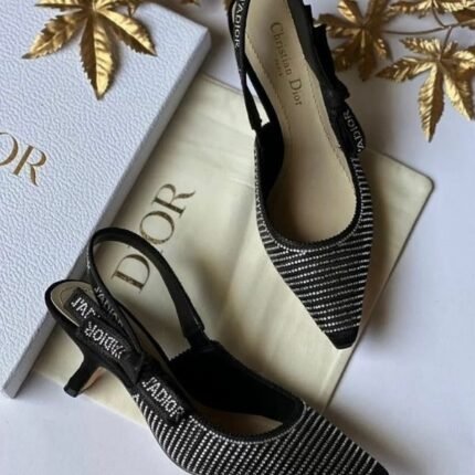 Christian Dior Embellished J'adior Slingback Heels Pointed Toe Black