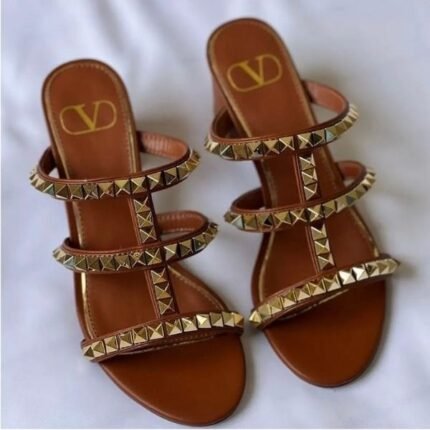 Valentino Garavani Rockstud No Limit Caged Sandal 60mm Block Heels Slide Sandals Brown