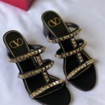 Valentino Garavani Rockstud No Limit Caged Sandal 60mm Block Heels Slide Sandals Black