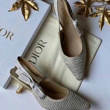 Christian Dior J'adior Crystal Embellished Slingback Pumps Heels Sandals Pointed Toe White