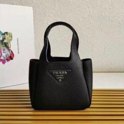 Prada Women's Leather Mini Tote Hand Bag Black