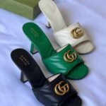 Gucci Marmont GG Padded Quilted Leather Slides Slip-On Sandals Heels Black - Image 2