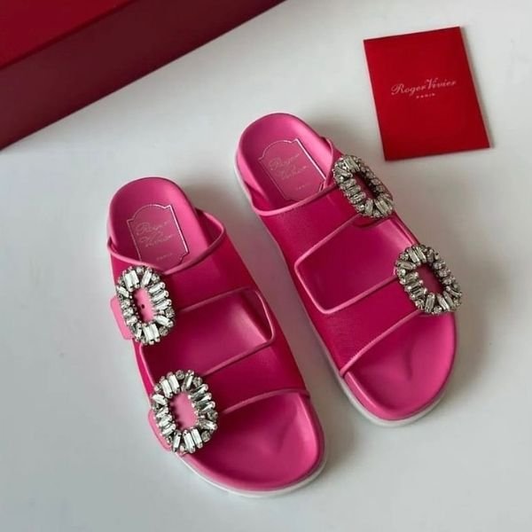 405 Roger Vivier Slidy Viv' Leather Sandals Slides Slip-Ons Pink - Image 1
