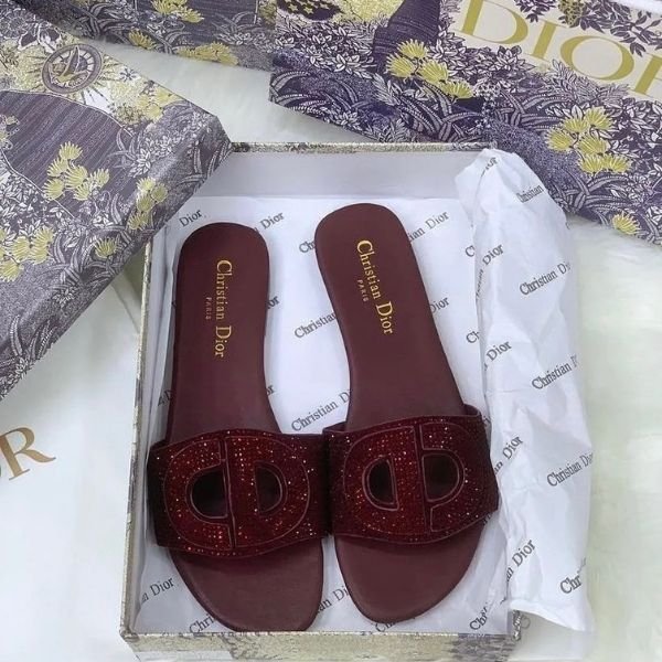 406 Christian Dior Crystal Embellished Sabot Flat Slip-Ons Slides D-club Burgundy - Image 1