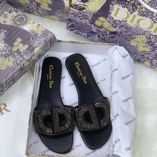 407 Christian Dior Crystal Embellished Sabot Flat Slip-Ons Slides D-club Black - Image 1