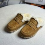 Miu Miu Logo-Embossed Fur Suede Mules Slip-On Tan
