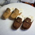 Miu Miu Logo-Embossed Fur Suede Mules Slip-On Cocoa Brown - Image 2