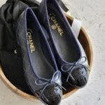Chanel Printed Lambskin Patent CC Cap Toe Ballerina Flats 36 Navy Blue