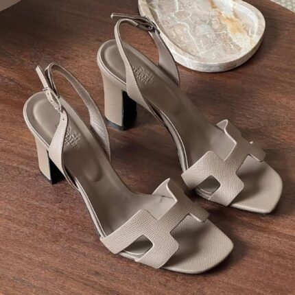 Hermes Holy High Heels Sandals With Adjustable Back Strap Taupe