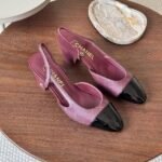 Chanel Tweed Slingback Pumps Heels Sandals 65 Printed Lambskin Patent Leather Burgundy Black