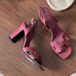Hermes Eternite 80 Block Heels Sandals With Adjustable Back Strap Maroon - Image 3