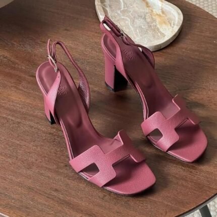 Hermes Eternite 80 Block Heels Sandals With Adjustable Back Strap Maroon
