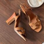 Hermes Eternite 80 Block Heels Sandals With Adjustable Back Strap Tan - Image 3