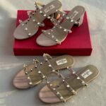 Valentino Leather Rockstud Block Heels Slide Sandals Pink - Image 4