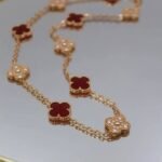 Van Cleef & Arpels Plated Gold Necklace Red Crystal