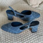 Chanel Denim Slingback Sandals Heels Blue - Image 2