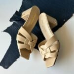 Saint Laurent Tribute Comfort Sandals Slide Heels Beige