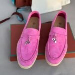 Loro Piana Charm Suede Loafers Slip On Shoes Pink