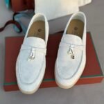 Loro Piana Charm Suede Loafers Slip On Shoes White