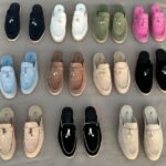 Loro Piana Charm Suede Mules Slip On Shoes Navy Blue White Lining - Image 2