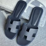 Hermès Oran Flat Sandals Navy Blue - Image 3