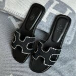 Hermès Embellished Outline Oran Flat Sandals Slip-Ons Slides Black
