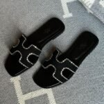 Hermès Embellished Outline Oran Flat Sandals Slip-Ons Slides Black - Image 3