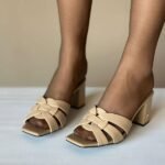 Saint Laurent Tribute Comfort Sandals Slide Heels Beige - Image 2