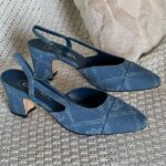 Chanel Denim Slingback Sandals Heels Blue