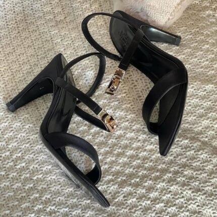 Hermes Glamour 95 Gold Heels Sandals Black