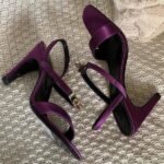 Hermes Glamour 95 Gold Heels Sandals Plum Purple