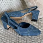 Chanel Denim Slingback Sandals Heels Blue - Image 3