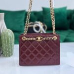 Chanel Mini Quilted Gold Chain Logo Clutch Shoulder Hand Bag Burgundy