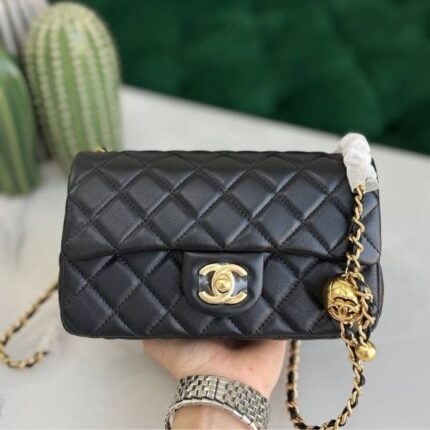 Chanel Long Quilted Flap Gold Chain Logo Crossbody Shoulder Bag Black