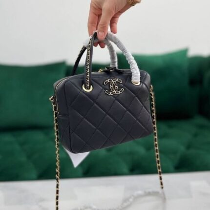 Chanel Mini Bowling Hand Bag Crossbody Strap Black