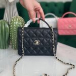 Chanel Mini Quilted Flap Crossbody Top Handle Hand Bag Black