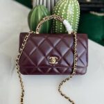 Chanel Shiny Quilted Flap Gold Chain Crossbody Top Handle Hand Burgundy