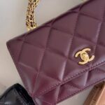 Chanel Shiny Quilted Flap Gold Chain Crossbody Top Handle Hand Burgundy - Image 2