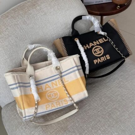 Chanel Shopping Tote Shoulder Hand Bag White Gold